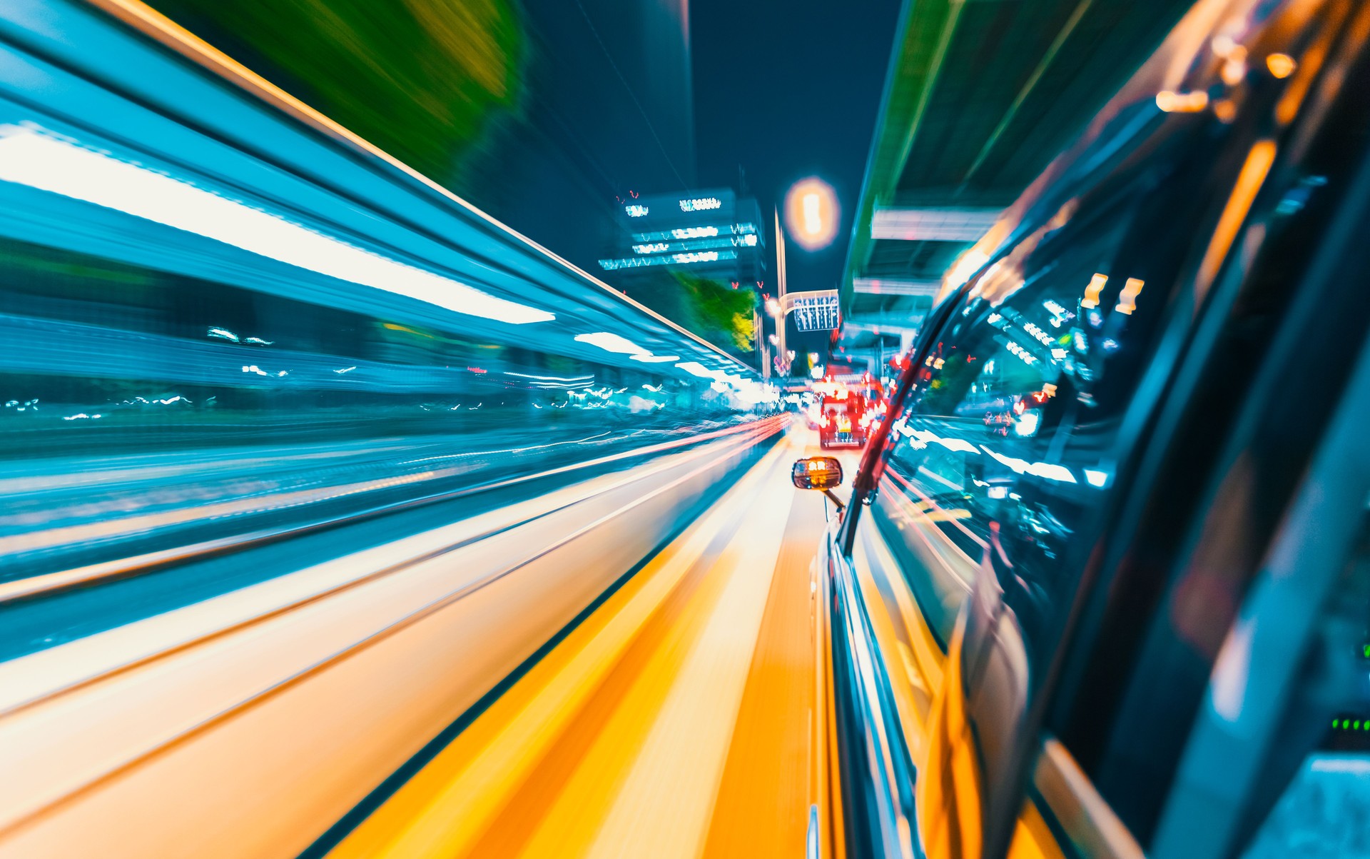 Motion blurred drive through the city